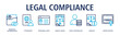 © hans_ts - Legal Compliance banner web icon vector illustration concept with icon of sensitive information, citizenship, personal data, lawful basis, data controller, lawsuit, certification