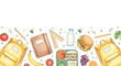 © justsann - Autumn healthy food and school supplies illustration for back to school season, featuring lunch items and education elements on white.
