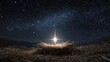 © Anca - A celestial Christmas scene captures the celestial brilliance of a shining star over an empty manger. ..Created with Generative AI, not depicting real subjects.
