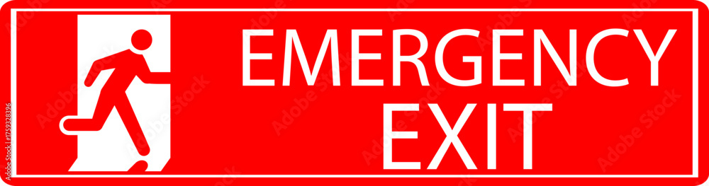 Emergency Relocation Sign Emergency Exit Icon. Vector illustration of running man and exit door ...