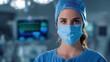 © Valentina - Focused Gaze: Close-up portrait of a female surgeon or nurse in scrubs and a mask