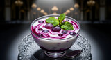 Elegant dessert with grapes and mint in a crystal bowl beautifully styled and photographed