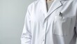 © miss irine - Person wearing white lab coat with pocket and pens. It is a detail shot. Medical pro, scientist. Plain background for copy space. Healthcare and pharmaceutical concept.