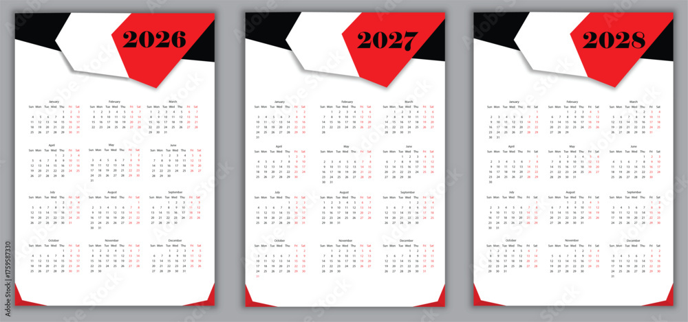 Стоковое векторное изображение «Calendar Design Set for 2026 2027 and ...