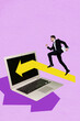 © deagreez - Composite artwork photo collage template sketch of arrow point laptop display young businessman walk success trade stats charts goal