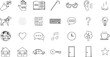© pixsource - Set of diverse line art icons for accessibility, disability, sensory perception, communication, and everyday objects, including braille, guide dogs, and basic concepts.