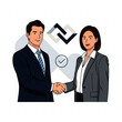 © Pedang - ai generative Business people shaking hands after successful deal, professional vector art, white background, corporate style, modern minimalism