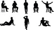 © Moksedul Creative - Silhouette of people sitting on stools and floor, talking, gesturing, walking, and relaxing on white background, lifestyle, teamwork, communication concept