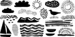 © annetdebar - Nautical elements and patterns for design – waves, sun, clouds, and seagulls in black silhouette