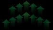 © Jimmy DJ - Set of halftone style green arrows pointing upwards on a black background, symbolizing growth, progress and improvement of the digital economy.