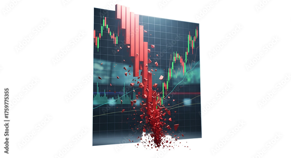 3d icon of stock market crash with falling graph isolated on ...