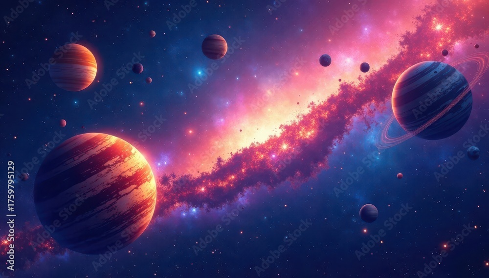 Vibrant cosmic nebula with planets and stars in deep space 69 ...