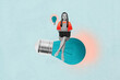 © deagreez - Picture pop collage of person use gadget sit lightbulb on blue background