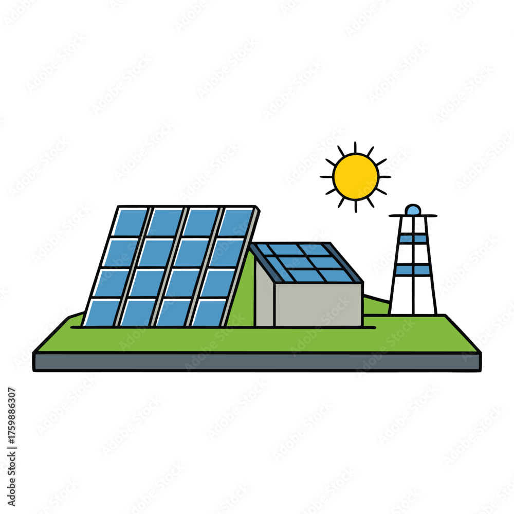 A solar power plant captures sunlight using photovoltaic panels ...