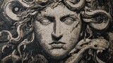 Ancient mosaic portrait of medusa depicted with intricate detail