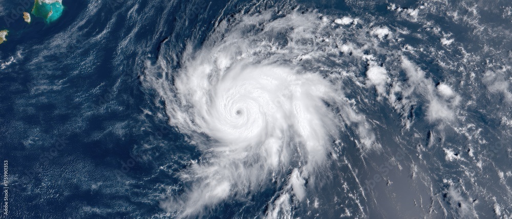 High-resolution view of a powerful hurricane swirling over the ocean ...