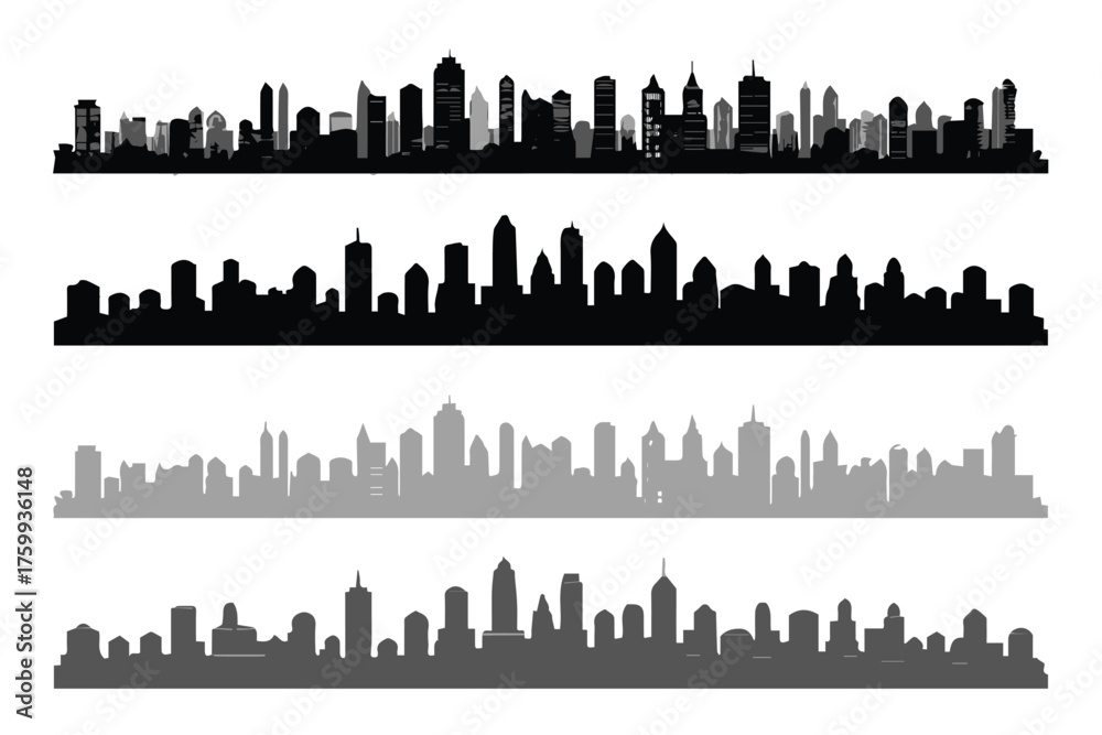 horizontal city skyline vector collection four styles detailed ...