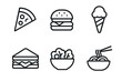 © Vladislav - Icon set of fast food and snacks: pizza, burger, ice cream, sandwich, salad, noodles