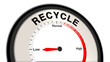 © Herman - Recycle levels at low activity, displayed on a barometer or tachometer, indicating minimal recycling efforts, highlighting the need for improved waste management and sustainability