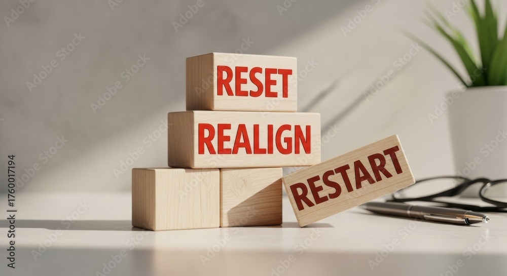 Reset Realign Restart Wooden Blocks Motivation Concept New Beginning ...