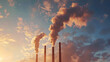 © SibteHUSSAIN - Industrial pollution smoke from chimneys against sunset sky environmental impact climate change concern