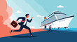 © OnupomDotto - A businessman runs towards a departing cruise ship to catch it.