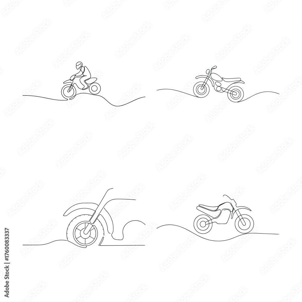 Single line drawing motocross bikes rider motorcycle helmet Stock ...