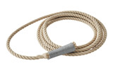 Thick beige rope coiled neatly with a silver metal grip on one end, perfect for adventure and strength concepts