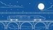 © arthub Tokyo - Dreamy futuristic train travels under moonlight on high bridge, promising adventure and inspiring imagination for transportation innovation ads