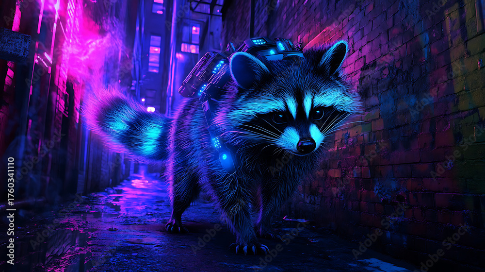 Light Raccoons Bioluminescent raccoon with light-sensing tail modules and night patrol ...