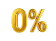 © Areeba Waqas - Golden metallic 0%, zero percent discount graphic isolated on transparent background, perfect for retail sale banners, e-commerce ads, product promotions, and online store campaigns, 0% png