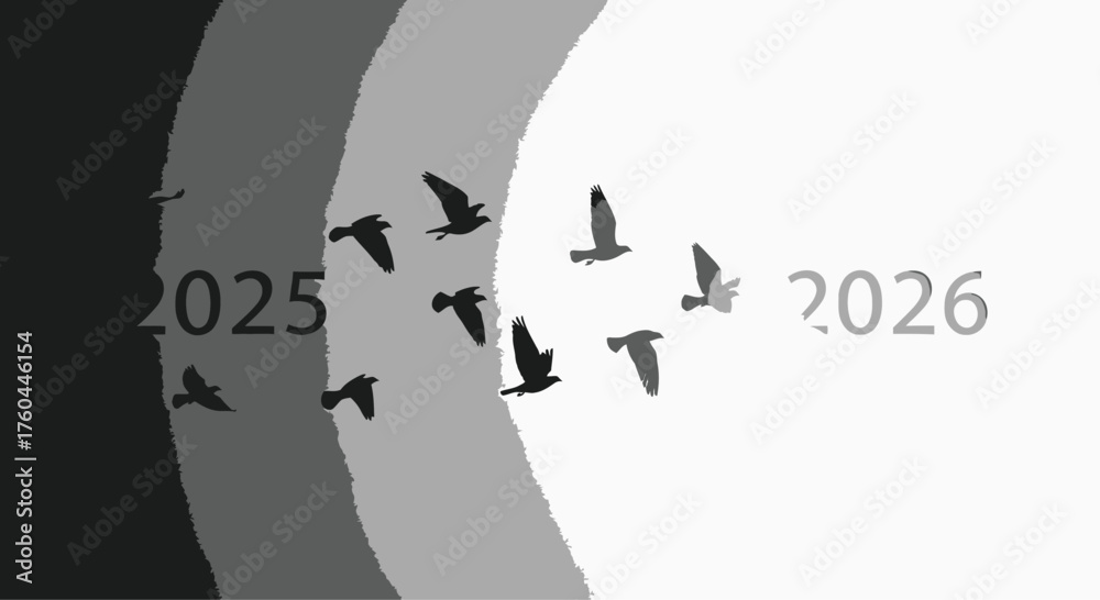 Transition from 2025 to 2026 with Birds Stock Vector | Adobe Stock