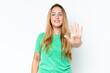© luismolinero - Young caucasian woman isolated on white background counting five with fingers