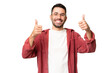 © luismolinero - Young handsome caucasian man over isolated chroma key background giving a thumbs up gesture