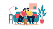 © ChantalChmielewska - A young couple cuddles their pet groundhog on the sofa while relaxing at home.