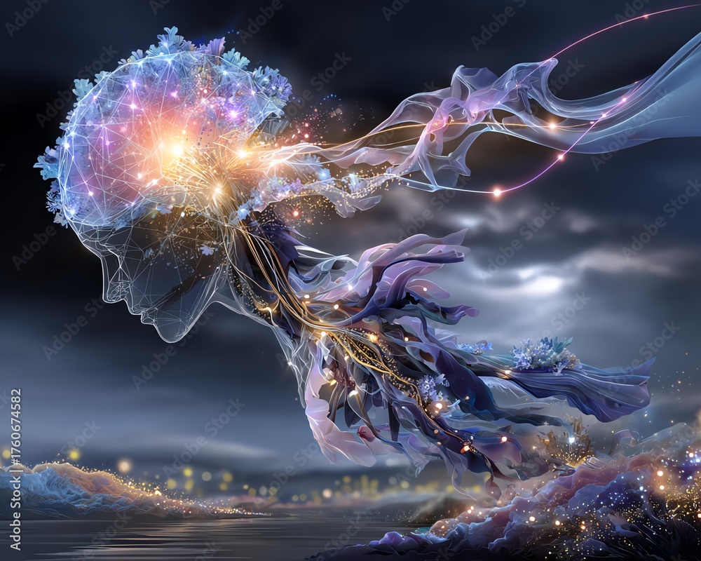 Surreal representation of creativity and thought. Deep tech neural ...