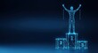 © Moon Guy - A digital figure celebrates victory on a glowing blue podium