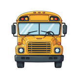  Front View Yellow School Bus Clip Art, Isolated on Transparent Background