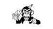 © MASUMA - Funny Cartoon Monkey Wearing Party Hat Holding Banana and Pointing