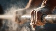 © Shahriar - Capture the determination of strength training with a close-up of hands gripping a barbell, surrounded by swirling chalk dust.