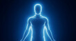 © Lal - Futuristic human body scan in glowing blue light for medical technology concepts and healthcare innovations, representing health and wellness of the future