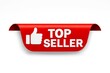© Eti - Bright red top seller tag with a white thumbs up icon and white text indicating top sales and best product