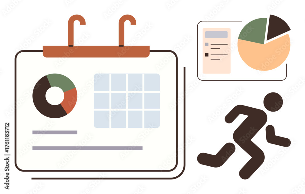 Calendar with charts, running figure, and graphs emphasizing planning ...