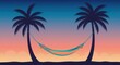 © Hungarian - Palm trees frame a colorful hammock against a twilight sky.