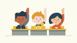 © vera - Students raising hands in classroom illustration