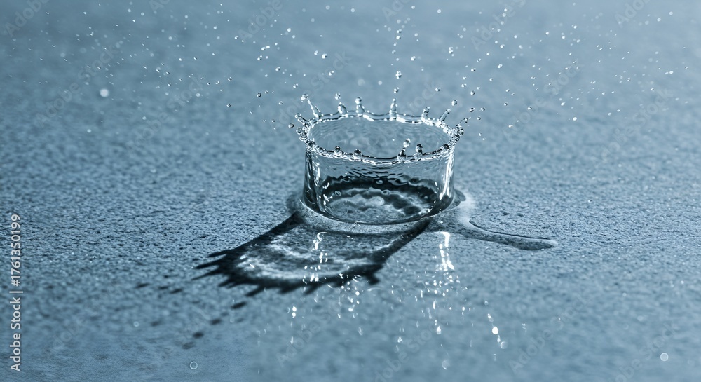 Upscaled macro image shows water droplet impact creating a crown shape ...