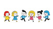© narandaiswari - Adorable and diverse cartoon children happily running side by side, a concept of youthful energy, fun, and togetherness