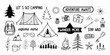 © Barsha - Hand drawn doodle elements for camping and outdoor adventure with inspirational quotes like lets go camping and adventure awaits
