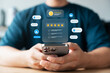 © Thapana_Studio - Satisfaction reviews, 5-star customer reviews, excellent service via smartphone, real user feedback, digital reviews and app ratings, marketing and service businesses.