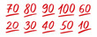 © Yanka - Doodle hand drawn test result set. exam score symbols. grade marks collection with red numbers. 10, 20, ...